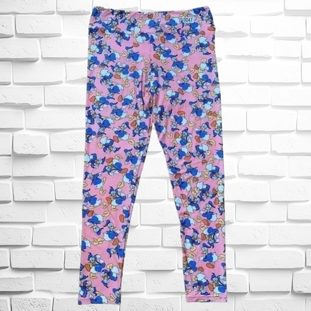 LuLaRoe Womens TC Pink Disney’s Donald Duck Ankle-Length Leggings Adult XL Comfy